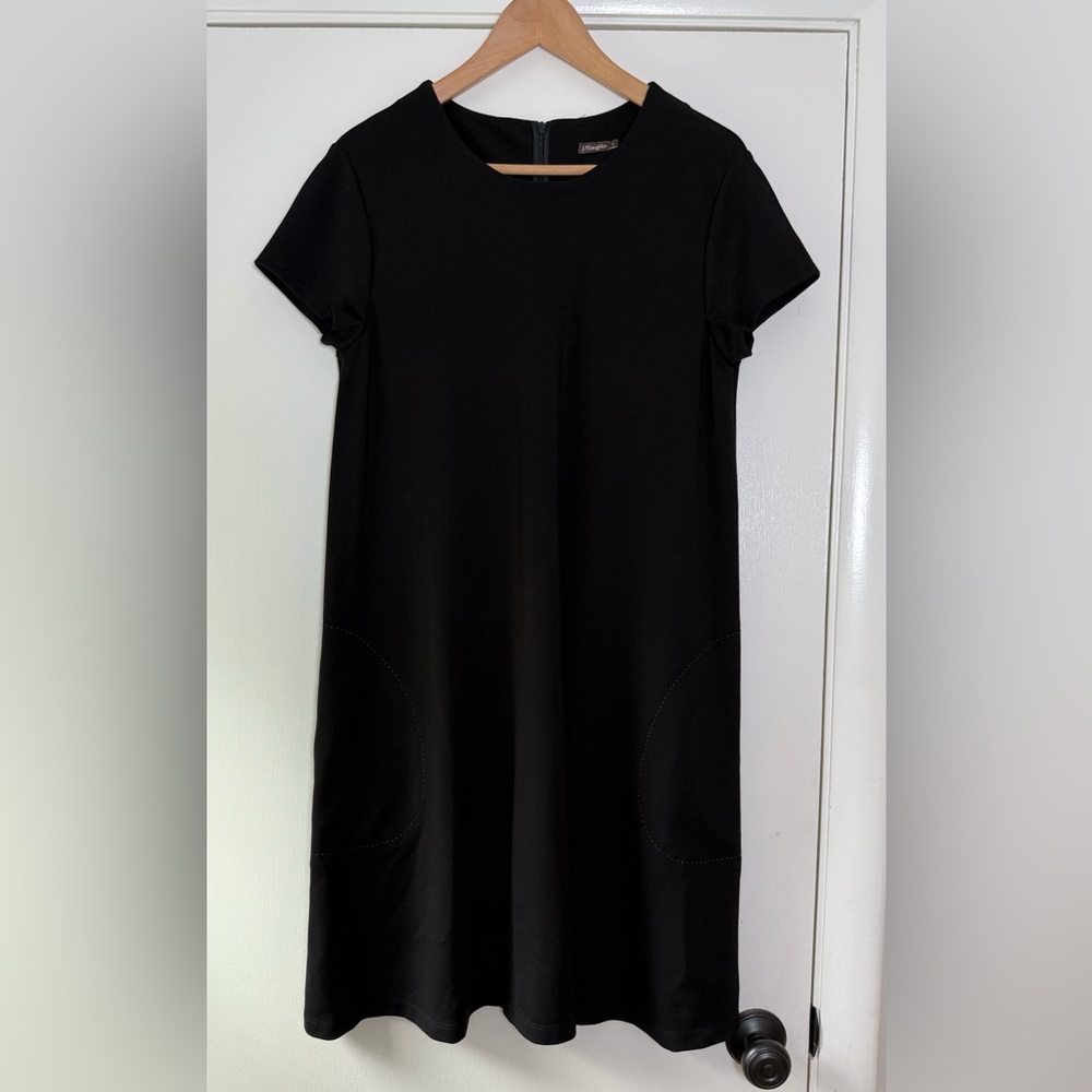 J. McLaughlin Black Ponte Knit Shift T-Shirt Dress Classic Minimalist Neutral
